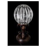 Ribbed Glass Orb on Ornate Pedestal Stand