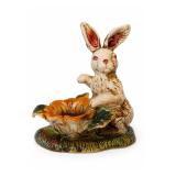 Ceramic Rabbit With Floral Bowl Figurine