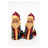 Russian Santa Ornaments Pair, Hand-Painted Wood