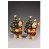 Fitz & Floyd Christmas Lodge Bunny Figurines Pair