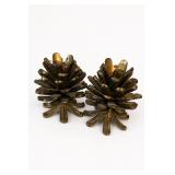 Vintage Brass Pinecone Candle Holder Pair