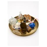 Cardew Blue Teapot Gold-Tone Tray & Decor Lot