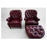 Hancock & Moore Leather Chair Pair & Ottoman