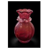 Pilgrim Glass Cranberry Ruffled Vase