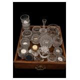 Clear Glassware Lot With Wooden Display Tray