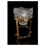 Vintage Cut Crystal Bowl On Gilt Metal Stand