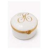 Limoges Hinged Trinket Box With Gold Monogram