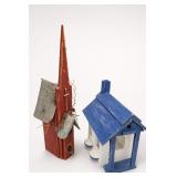 Painted Wooden Birdhouse Pair, Blue & Red