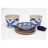Blue And White Ceramic Votives Plates & Shoe