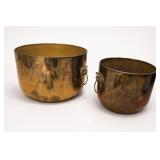Chinese Brass Jardiniere Planter Set, Ring Handles