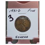 1931-D Lincoln Wheat Cent, Fine