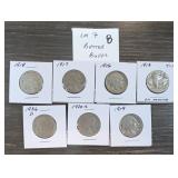 7 Buffalo Nickels: 1913 T-1,1916-19,1920-S,1936-D