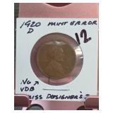 1920-D Lincoln Wheat Cent, Mint Error