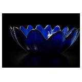Blenko Glass Cobalt Blue Lotus Bowl
