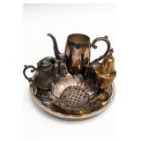 Silverplate Tea & Coffee Pieces With Tray