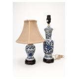 Pair Blue & White Porcelain Floral Table Lamps
