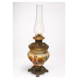 Antique Floral Painted Oil Lamp