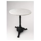 Round Marble-Top Black Metal Pedestal Table