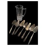 Cut Glass Pitcher & Serving Utensil Set