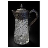 Silverplate Cut Crystal Ewer Pitcher