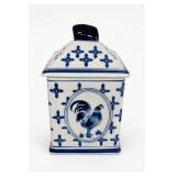 Blue & White Rooster Floral Ceramic Canister