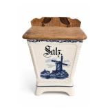 Delft Blue Salt Box With Wooden Lid