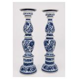 Bombay Blue & White Porcelain Candlestick Pair