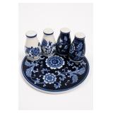 Pier 1 Mandarin Blue White 5-Piece Ceramic Set