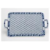 Blue & White Rectangular Serving Tray With Handles