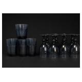 Blue Glass Tumblers & Wine Glasses Set
