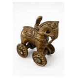 Indian Brass Elephant Rider Figurine on Wheels