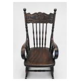 Carved Back Rocking Chair With Two Hooked Mats