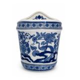 Blue & White Porcelain Floral Peacock Wall Pocket