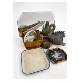 Vintage Brass Tray, Glass Frogs & Metal Pieces