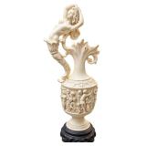Figural White Ceramic Ewer With Relief