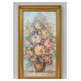 Floral Still Life Oil Painting In Ornate Frame