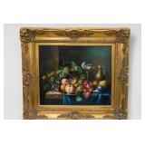 Still Life Fruit Oil Painting, Ornate Frame