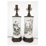 Pair Chinese Porcelain Hatstand Table Lamps