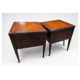 Pair Leather-Top Nightstands With Drawers