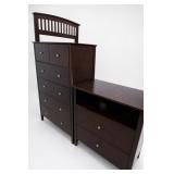 Dark Finish Bedroom Set With Dressers & Headboard