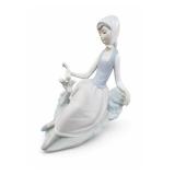 Lladró Hand Made In Spain Girl With Lamb Figurine