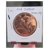 1 Oz .999 Copper Mercury Round