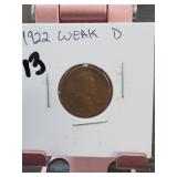 1922 Wheat Cent Weak D Variety