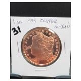 1 Oz .999 Copper Liberty Round