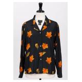 City Silk Floral Button Front Blouse Size S
