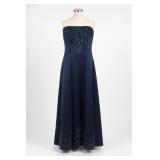 Jovani Navy Beaded Strapless Evening Gown