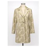 Floral Jacquard Long Coat, Size 4, Polyester Blend