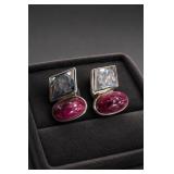 Rebecca Collins Engraved Purple Cabochon Cufflinks