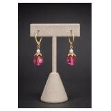 Gold Fill Pink Faceted Dangle Earrings
