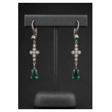 Sterling Silver Green Crystal Dangle Earrings